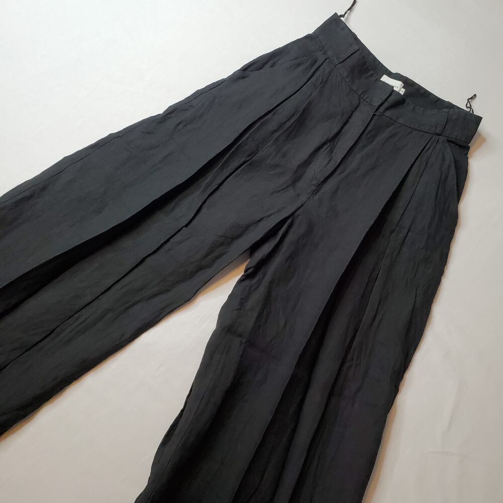 Three Graces London Women's Size 10 Molly Wide-Leg Linen Trousers Black